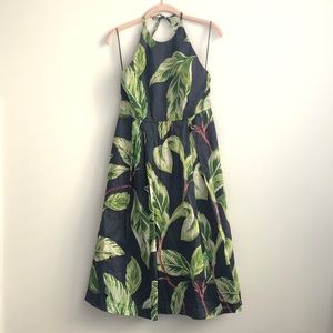 Ann Taylor Palm Leaf Halter Dress, Size 4P